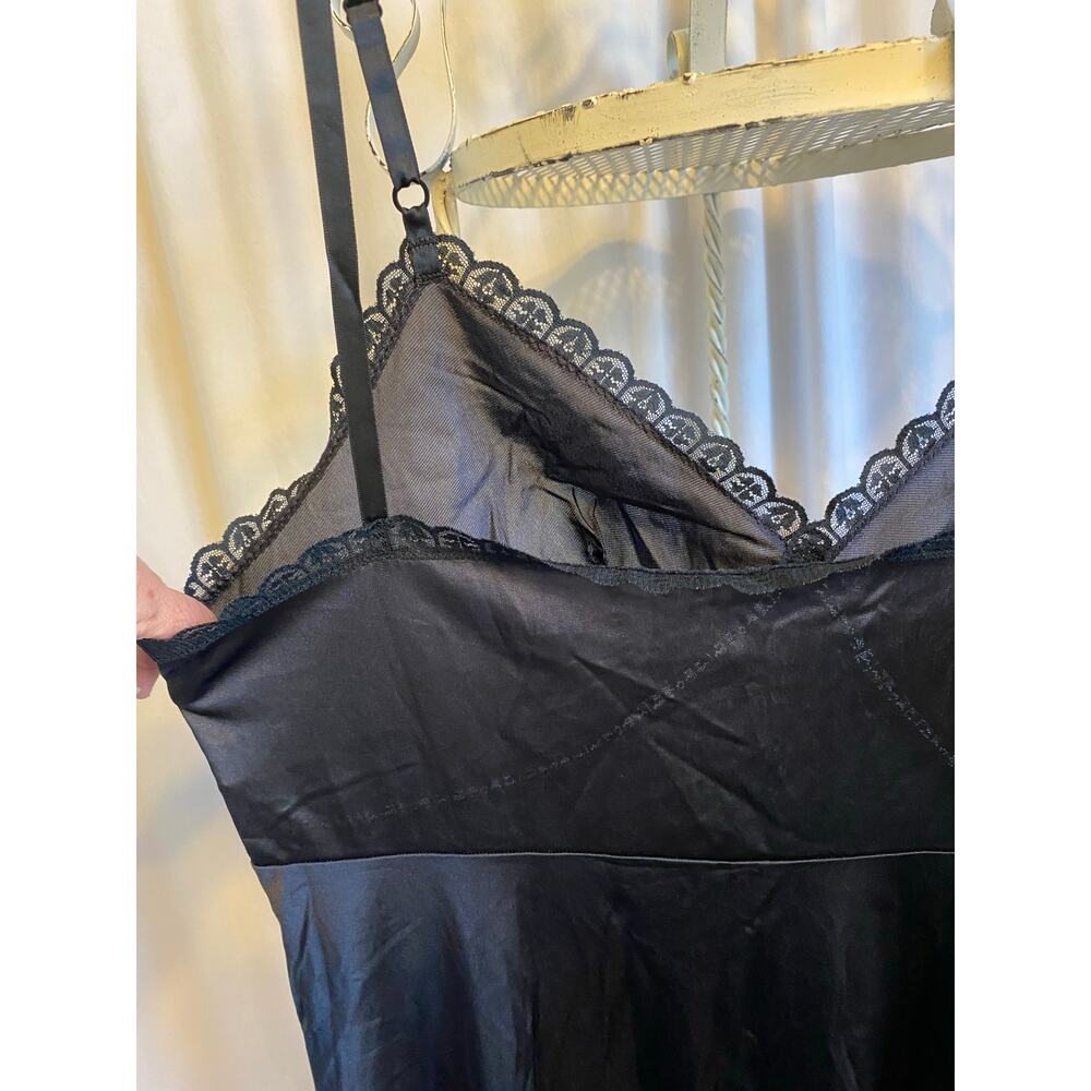 Sears Slip Dress Vintage Midi Satin Black Lace Trim Adjustable Straps Size 40 - Picture 5 of 7
